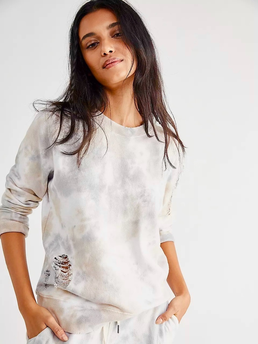 Free People x n:Philanthropy Blackbird Tie Dye Print Distressed Sweatshirt XS